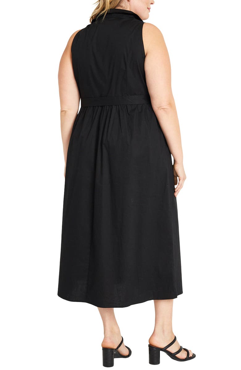 Maggy London Tie Waist Sleeveless Stretch Poplin Shirtdress, Alternate, color, Black