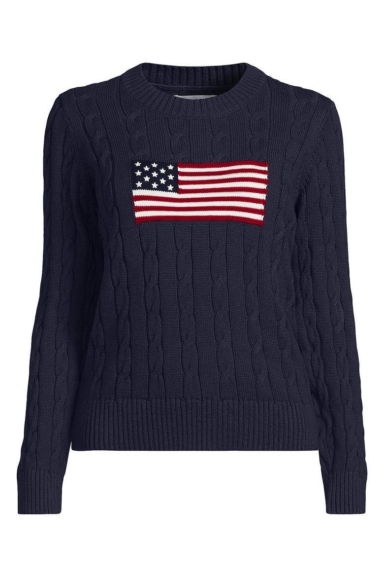 American Flag Drifter Cable Sweater, Alternate, color, Flag/Faded Navy