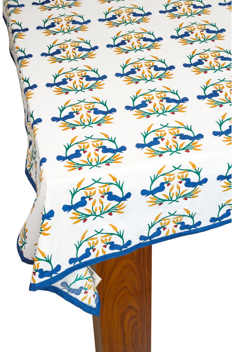 Print Cotton Tablecloth, Main, color, BLUE/ YELLOW