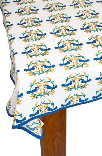Tiramisu Print Cotton Tablecloth In White