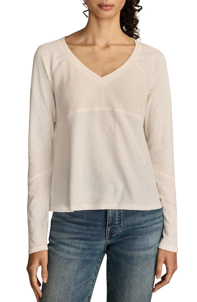 Lucky Brand Mixed Waffle Knit Cotton Top, Main, color, Whisper White