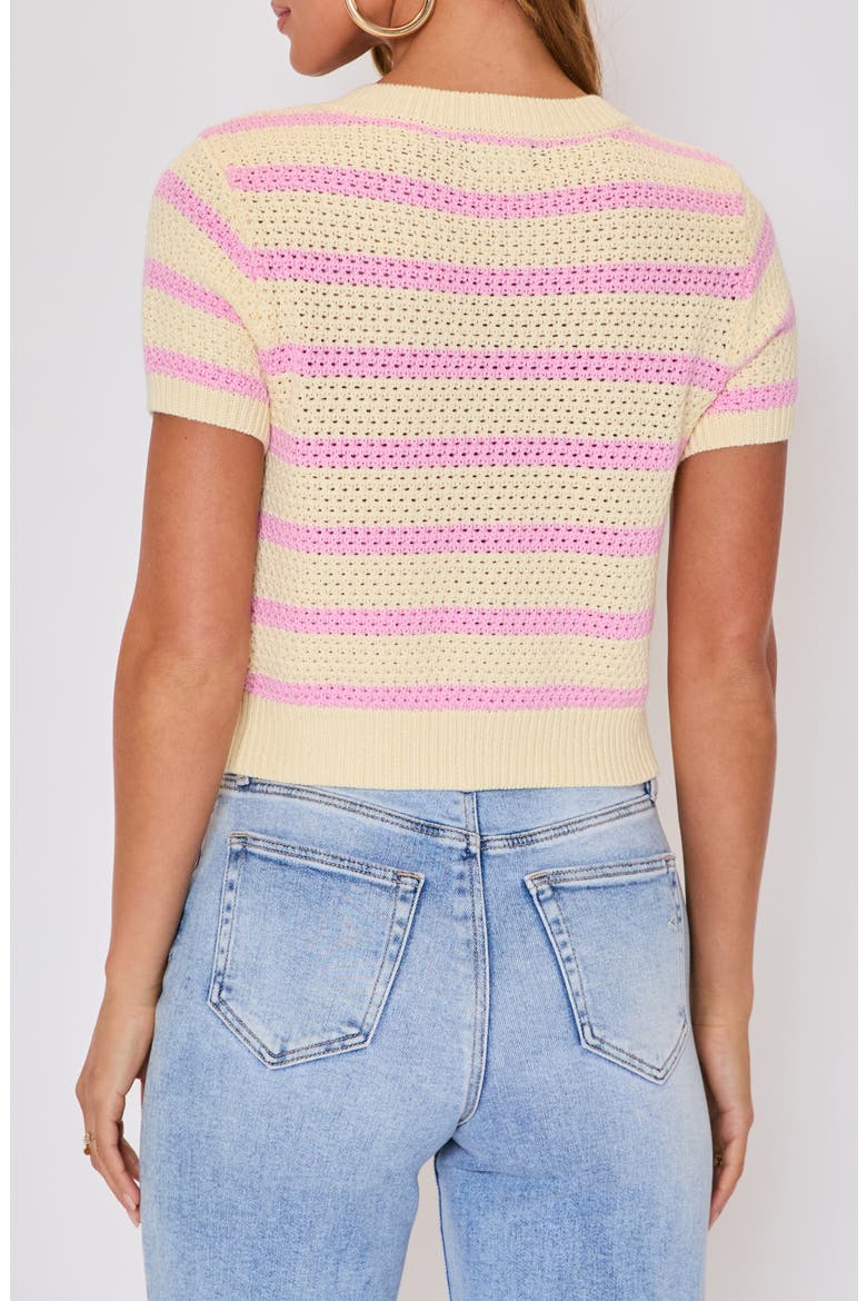 Jessica Stripe Open Stitch Short Sleeve Cardigan, Alternate, color, YELLOW/PINK