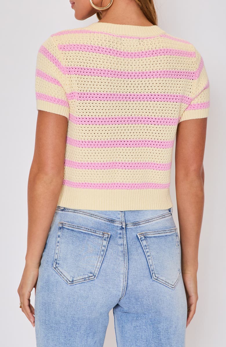 VICI Collection Jessica Stripe Open Stitch Short Sleeve Cardigan, Alternate, color, Yellow/Pink