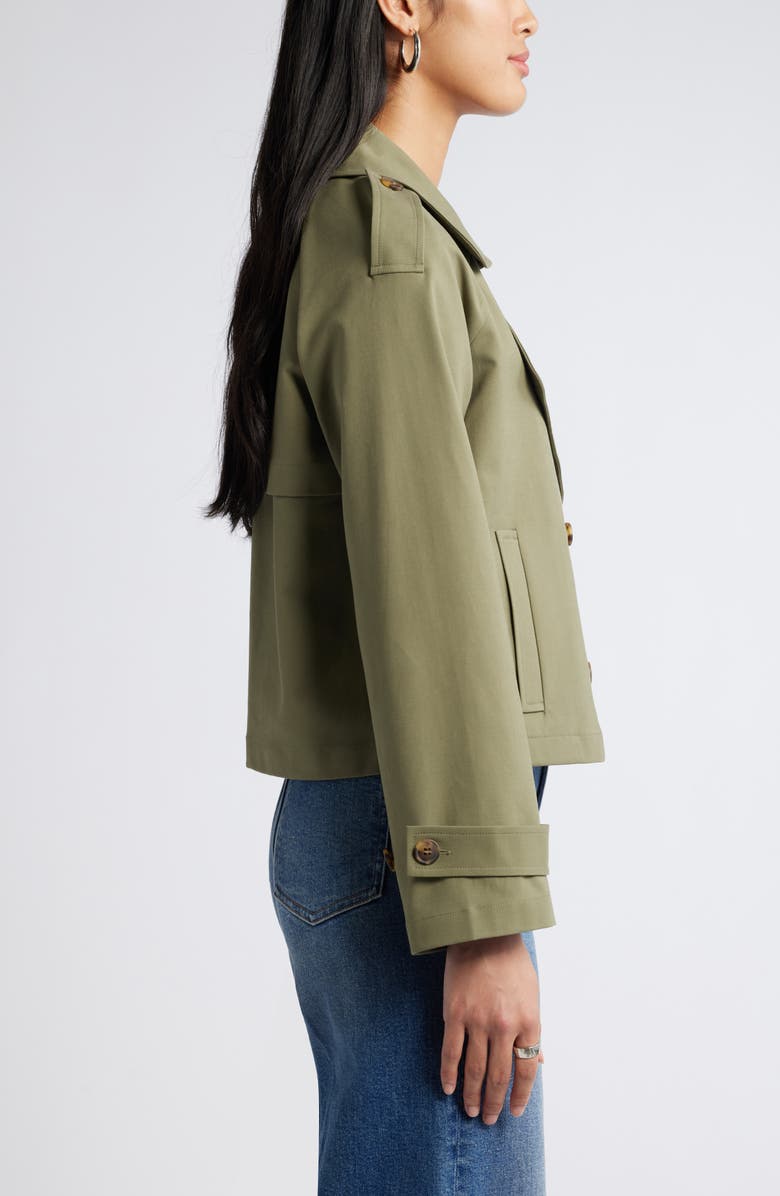 Nordstrom Crop Stretch Cotton Trench Coat, Alternate, color, Olive Burnt