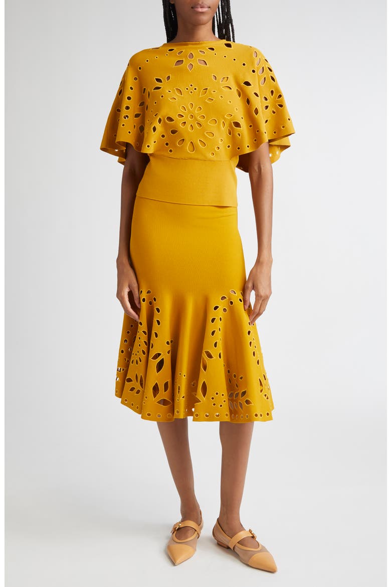 Fiorella Eyelet Detail Knit Skirt, Alternate, color, GOLDENROD