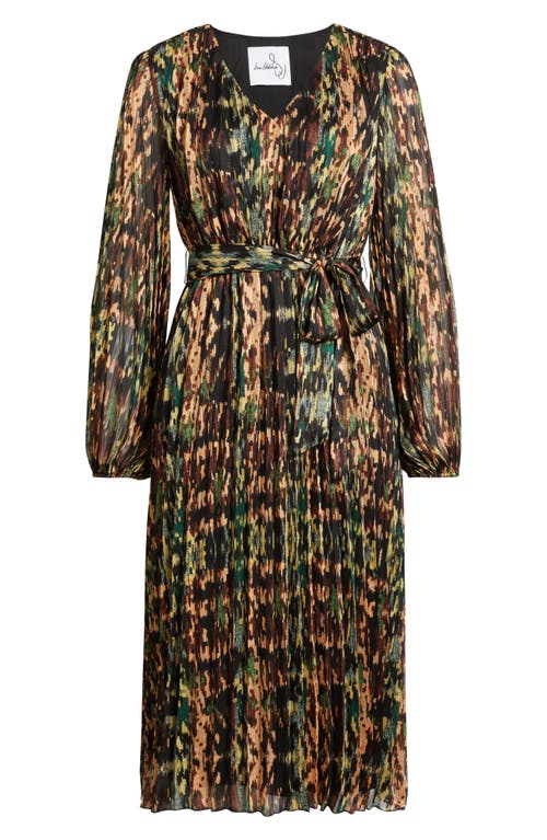 Sam Edelman Metallic Plissé Long Sleeve Midi Dress In Multi
