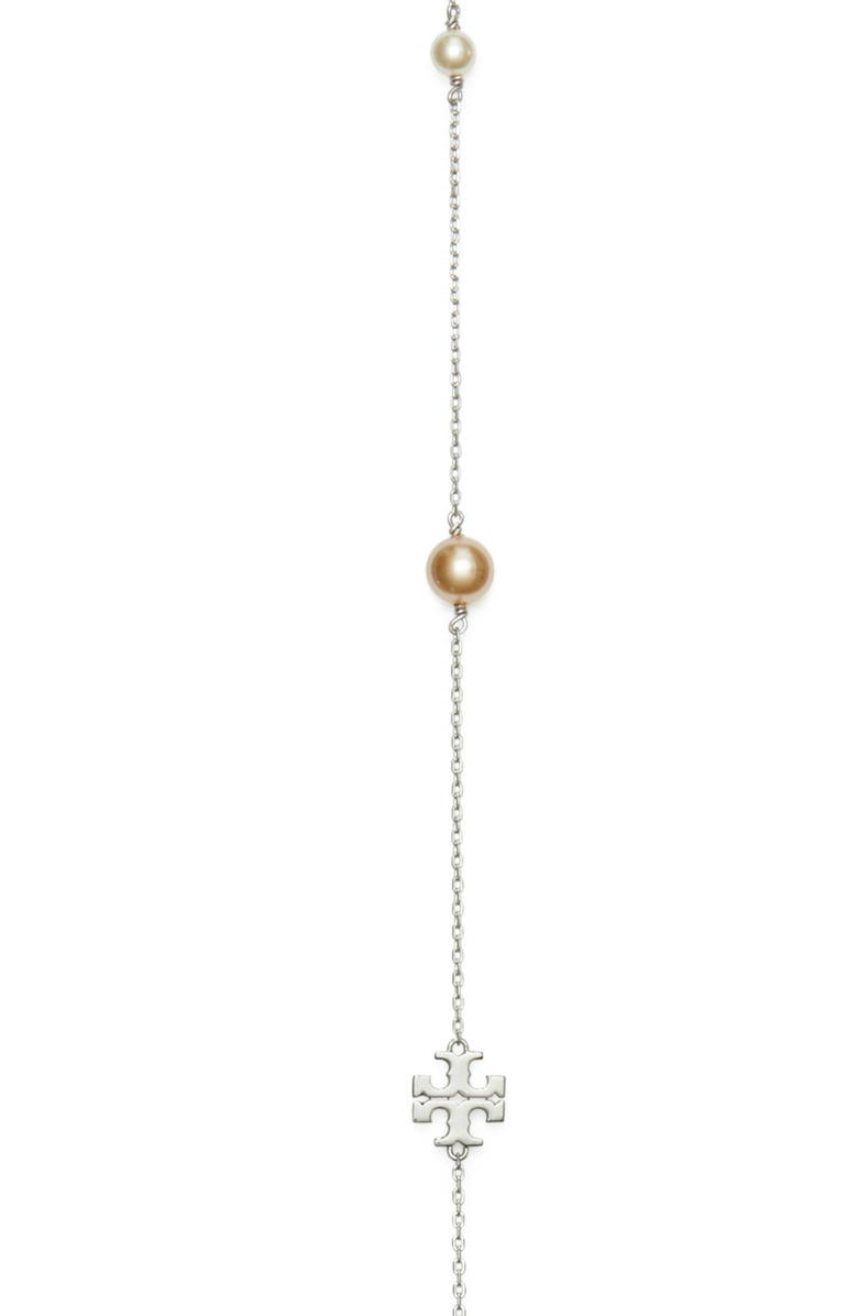 Tory Burch Kira Faux Pearl & Logo Station Necklace, Alternate, color,