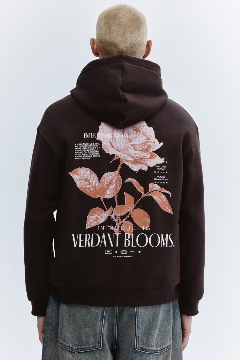 Relaxed Fit Printed Hoodie, Alternate, color, Dark brown/Verdant Blooms
