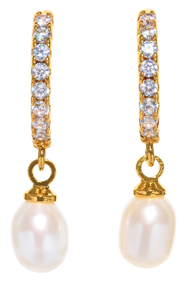 By The Seaside Genuine Pearl Huggie Hoop Earrings, Alternate, color, GOLD