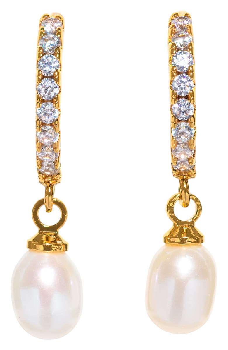 Girls Crew By The Seaside Genuine Pearl Huggie Hoop Earrings, Alternate, color, Gold