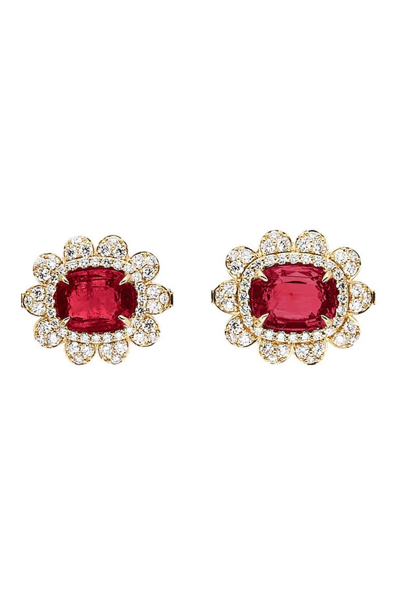 G-ONE Garnet & Diamond Stud Earrings, Alternate, color, RED