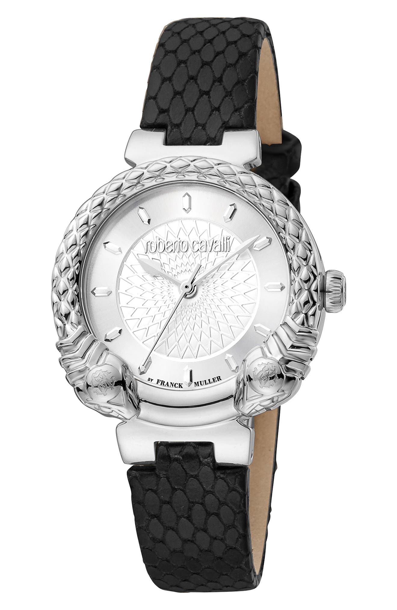 Roberto Cavalli by Franck Muller Snake Swiss Quartz Embossed Leather Strap Watch, 32mm