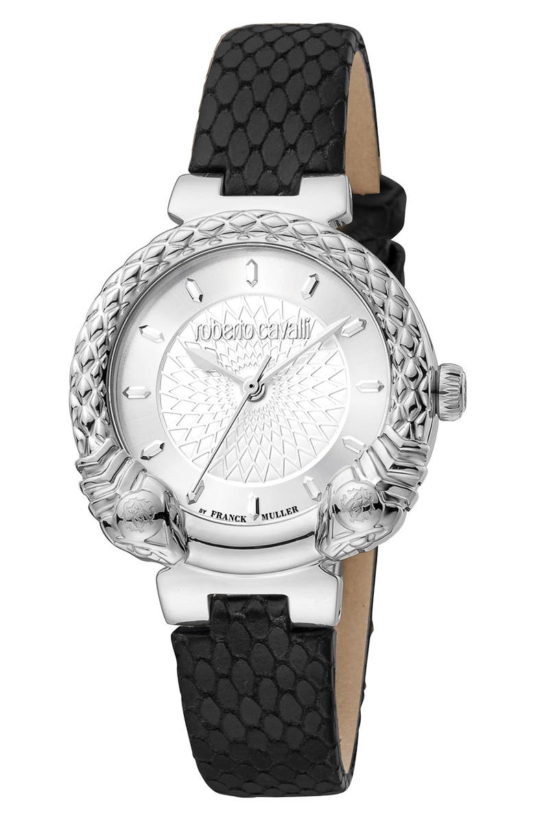Roberto Cavalli by Franck Muller Snake Swiss Quartz Embossed Leather Strap Watch, 32mm, Main, color,