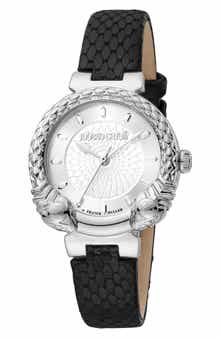 Snake Swiss Quartz Embossed Leather Strap Watch, 32mm