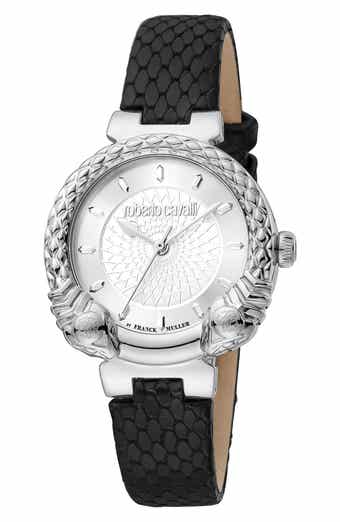 Roberto Cavalli by Franck Muller Snake Swiss Quartz Embossed Leather Strap Watch, 32mm