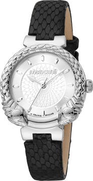 Roberto Cavalli by Franck Muller Snake Swiss Quartz Embossed Leather Strap Watch, 32mm