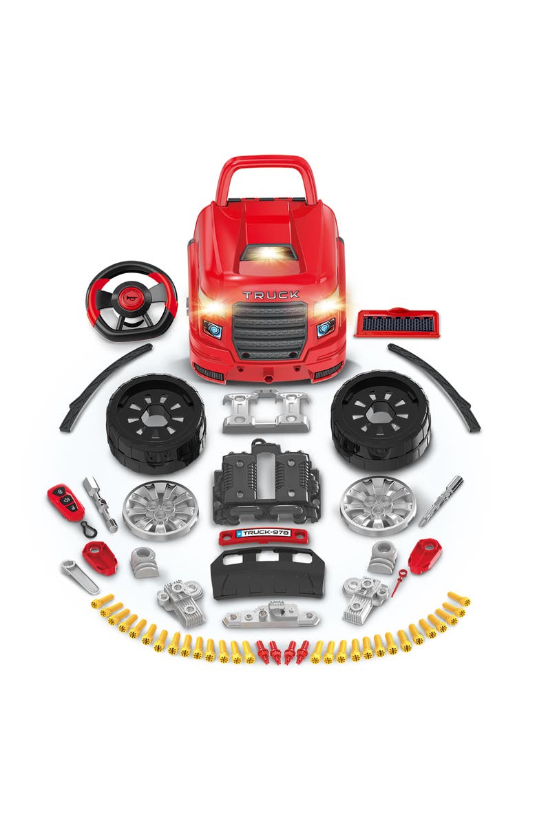THE BUBBLE FACTORY Truck Mechanic Engine Workshop (Red) Take Apart And Rebuild Engine, Alternate, color, Red