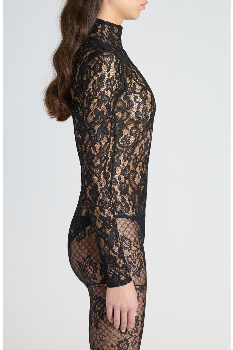 Sheer Lace Bodysuit, Alternate, color, NERO