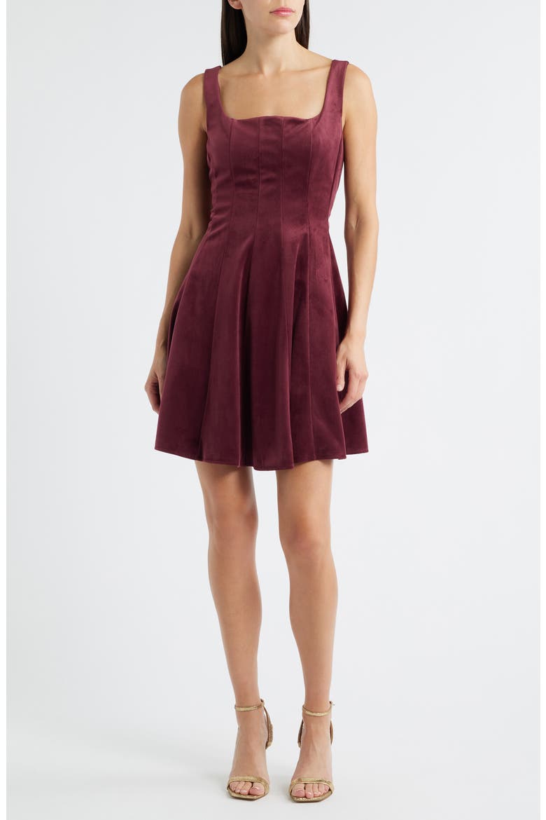Velvet Fit & Flare Dress, Main, color, BORDEAUX