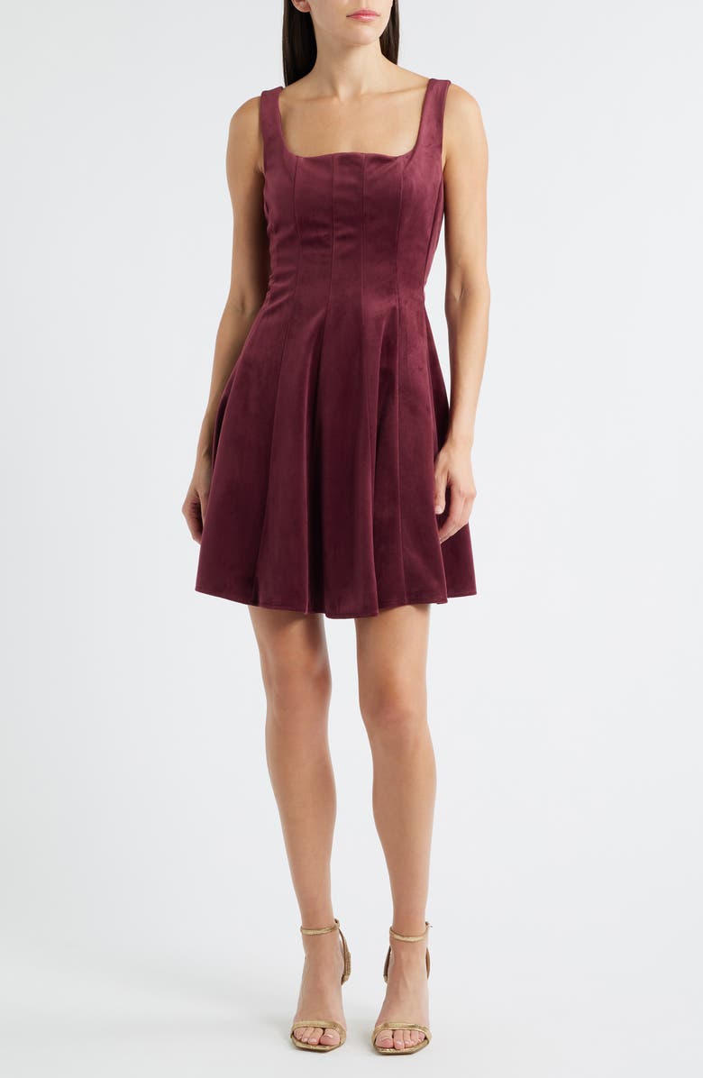 Sam Edelman Velvet Fit & Flare Dress, Main, color, Bordeaux