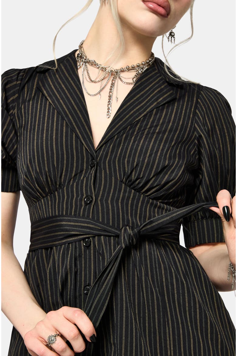 Jenna Stripe Cotton Tie Midi Dress, Alternate, color, Black