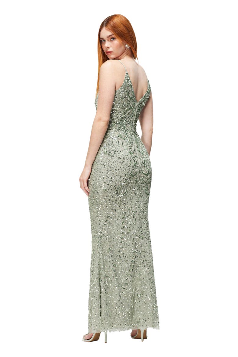 Occasion Embellished Sequin Beaded V Neck Evening Dress, Alternate, color, SAGE GREEN