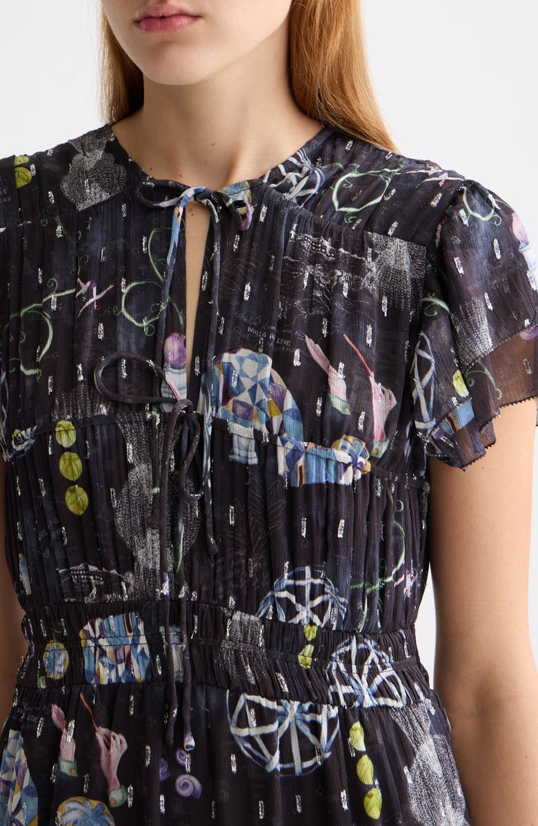 Scotch & Soda Cap Sleeve Tiered Chiffon Maxi Dress, Alternate, color, Black Mountain