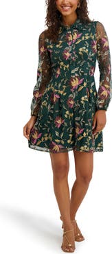 Kensie Embroidered Mesh Long Sleeve Shirtdress