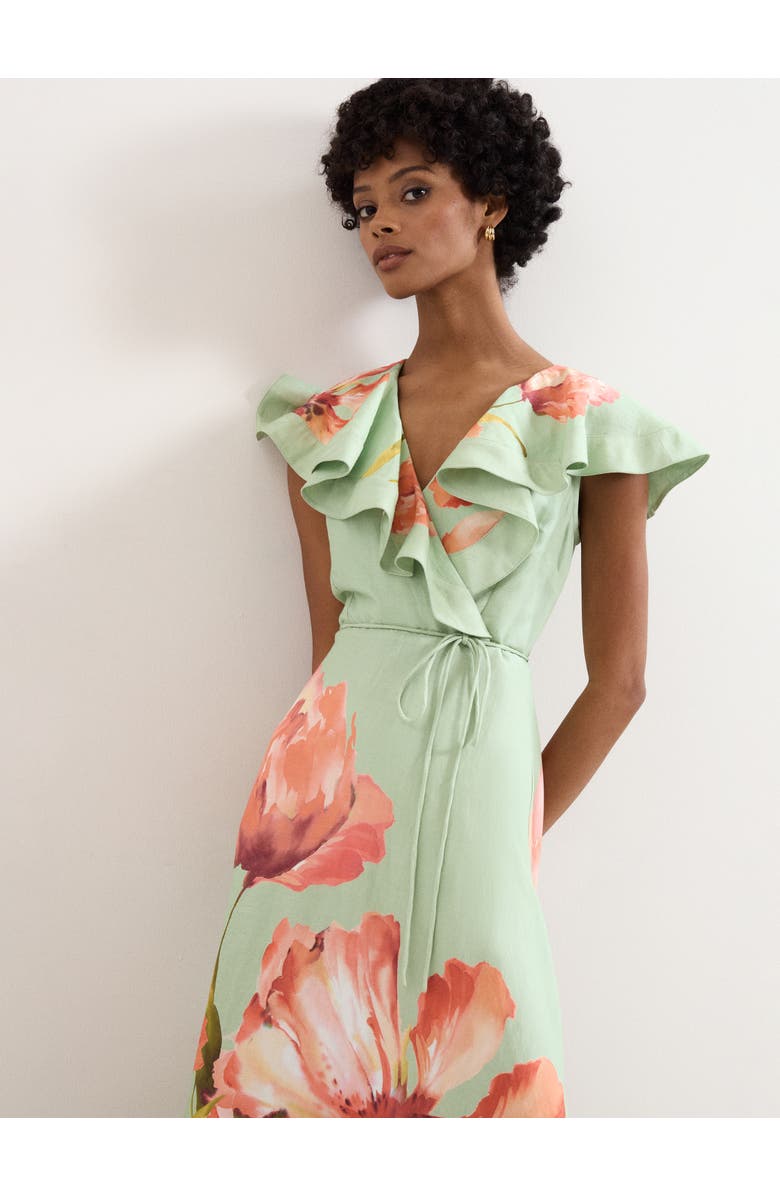 Phase Eight Matilda Ruffle V-Neck Floral Dress, Alternate, color, Green