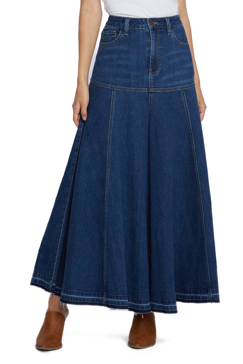 Charlie Pleated Denim Maxi Skirt, Main, color, CHARLIE BLUE