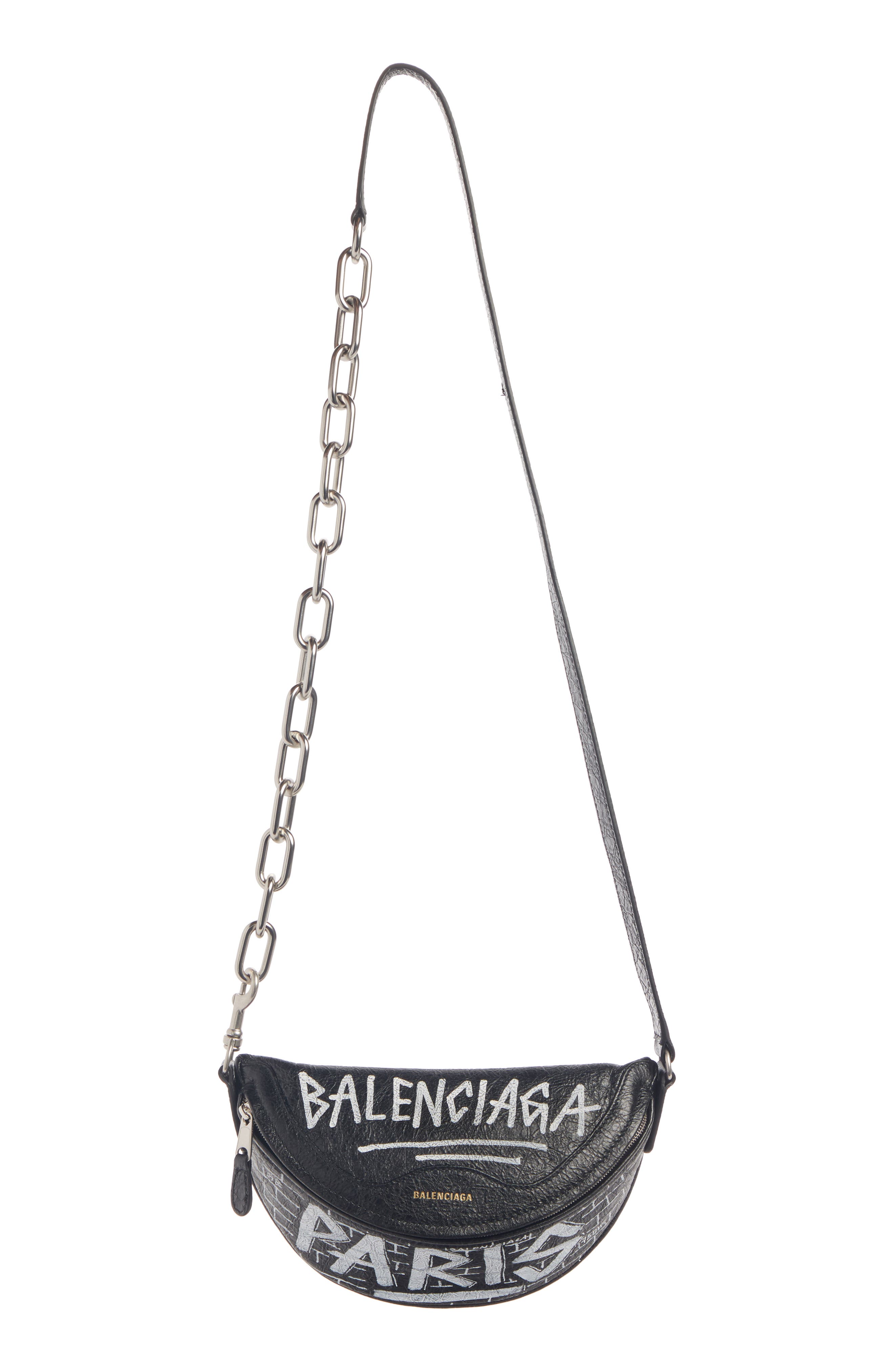 Balenciaga Extra Extra Small Souvenir AJ Logo Leather Belt Bag, Main, color, 