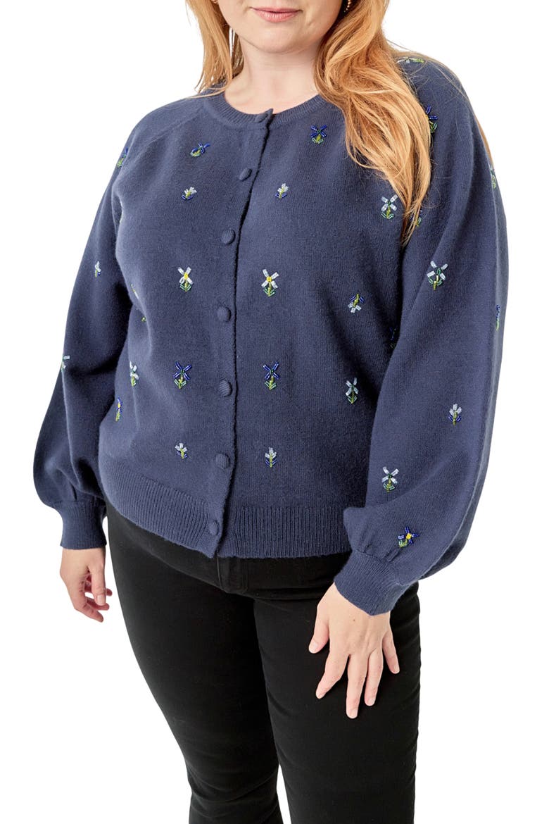 Beaded Floral Cardigan, Main, color, NAVY