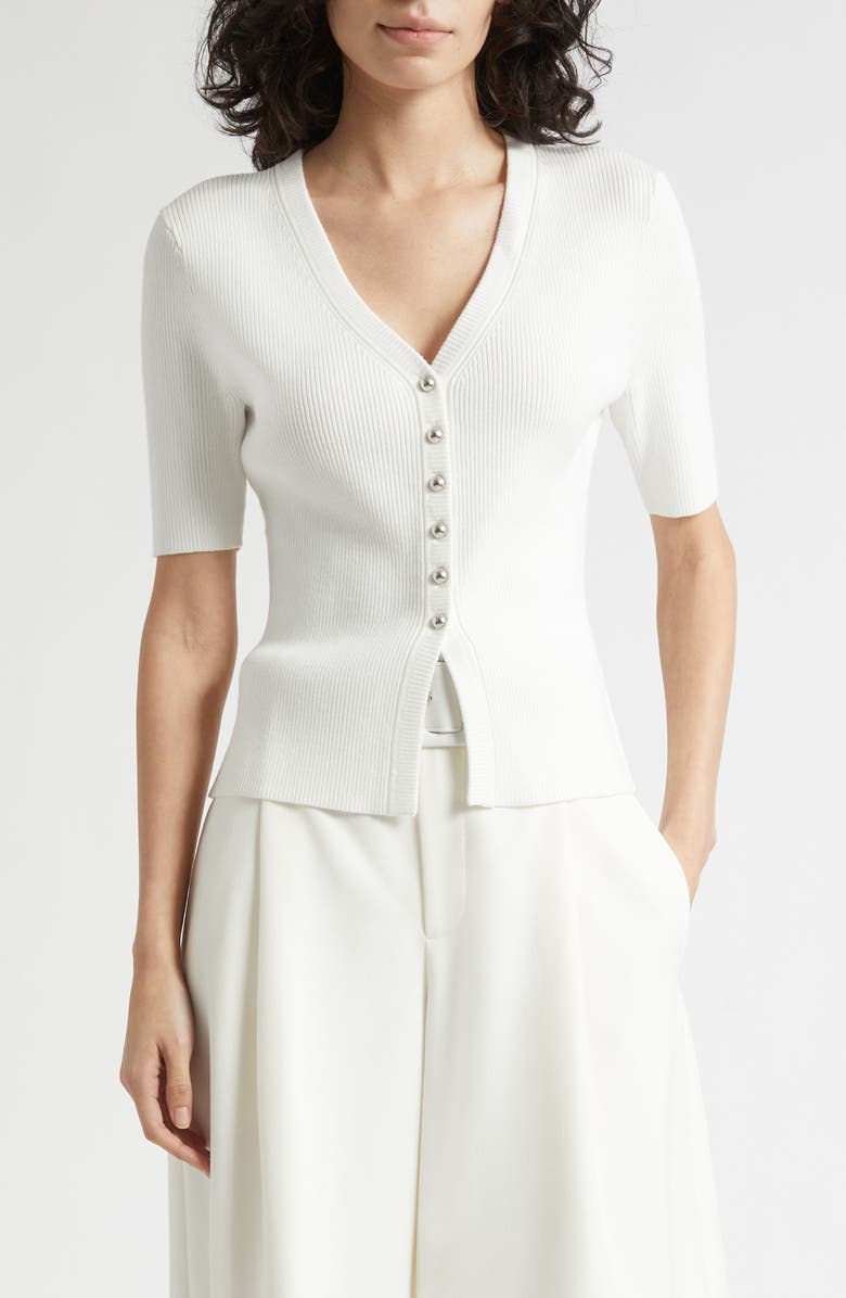 Toccin Charity Button Front Short Sleeve Knit Top, Main, color, 
