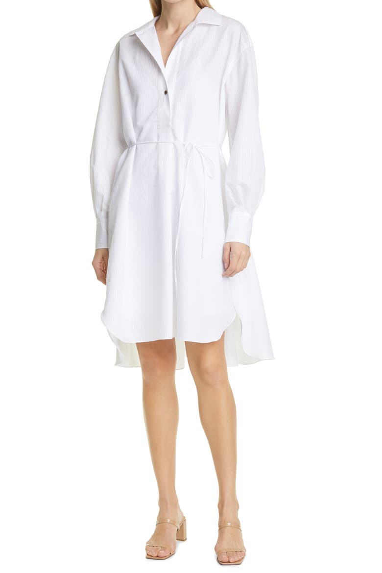 Tonal Stripe Long Sleeve Cotton & Linen Shirtdress, Main, color, WHITE/ WHITE