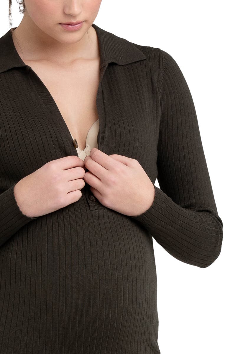 Ripe Maternity Sammy Rib Long Sleeve Maternity/Nursing Polo Dress, Alternate, color, Ivy