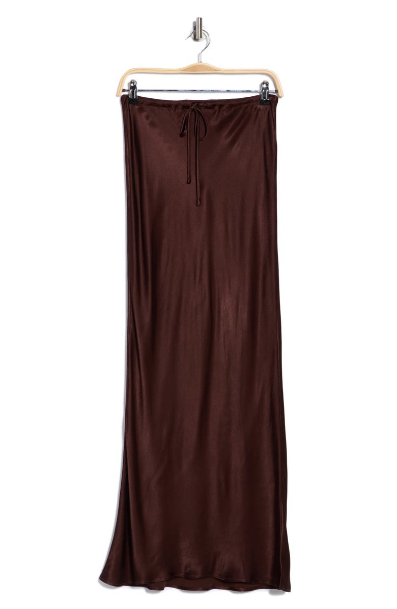 WAYF Drawstring Satin Skirt, Alternate, color, Espresso