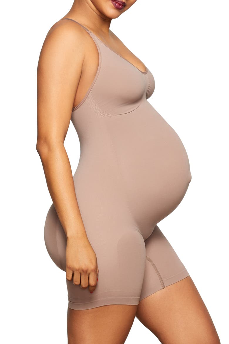 Maternity Mid Thigh Sculpting Bodysuit, Alternate, color, UMBER