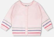 Deux par Deux Girl Cotton Knit Striped Button Front Cardigan
