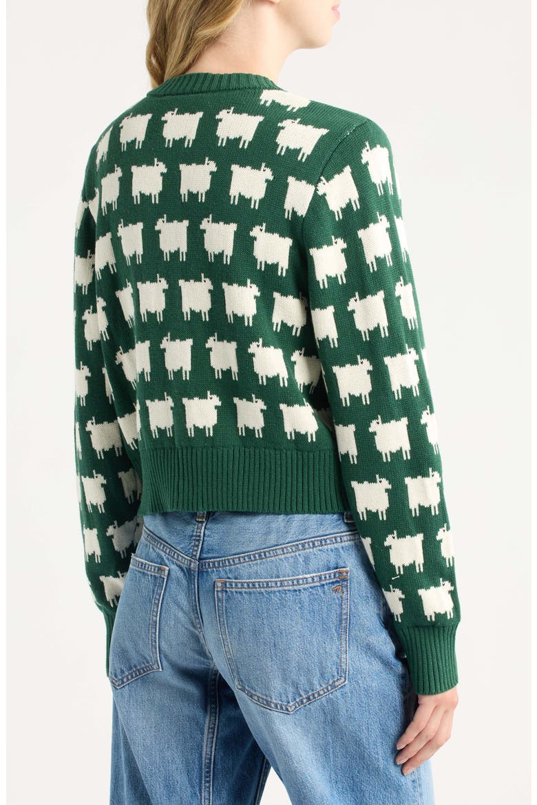 Cropped Sheep Cotton Cardigan, Alternate, color, GREEN
