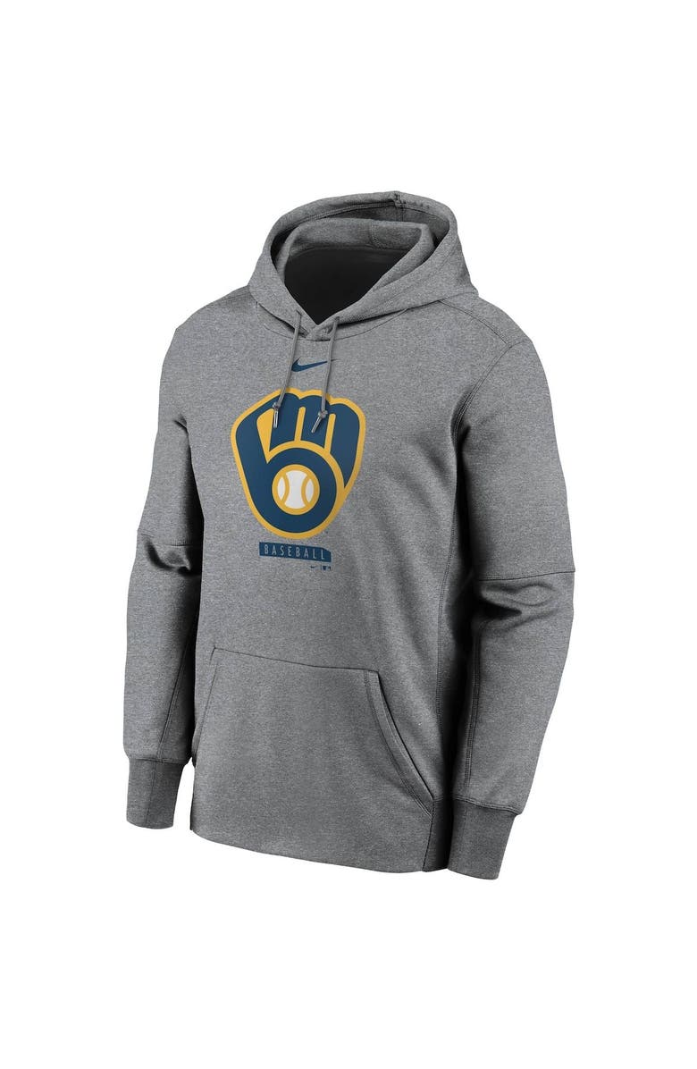 Nike Men's Nike Gray Milwaukee Brewers Logo Therma Performance Pullover Hoodie, Alternate, color, 