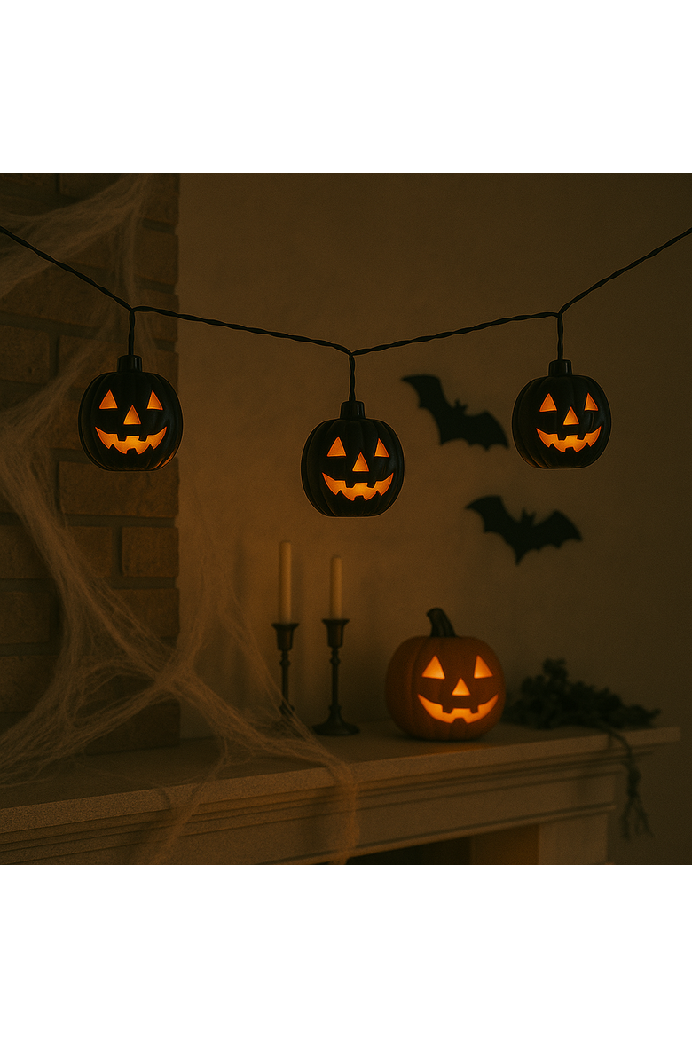 89" Hanging Halloween Black Jack O' Lanterns Decorative Garland Lights, Alternate, color, Black
