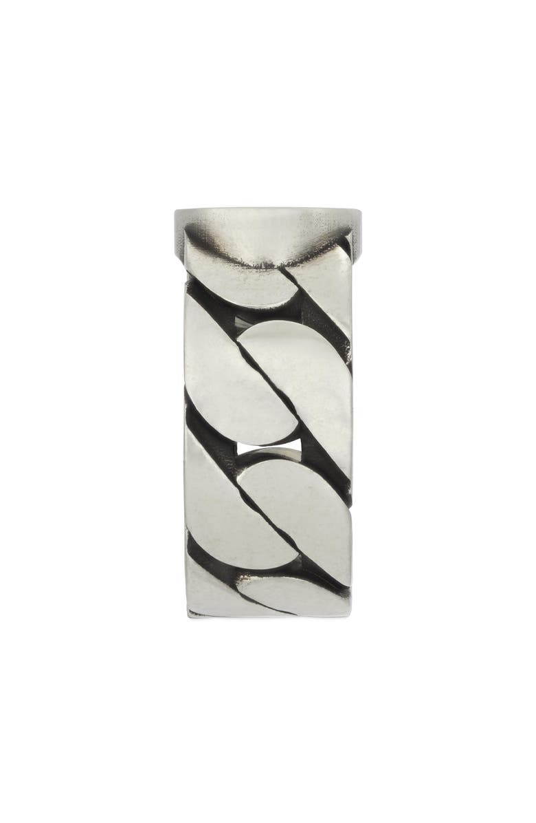 Gucci Interlocking-G Band Ring, Alternate, color, Sterling Silver/ Green