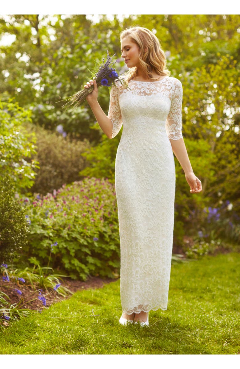 Alie Street London Lila 3/4 Sleeve Lace Maxi Gown, Alternate, color, Ivory