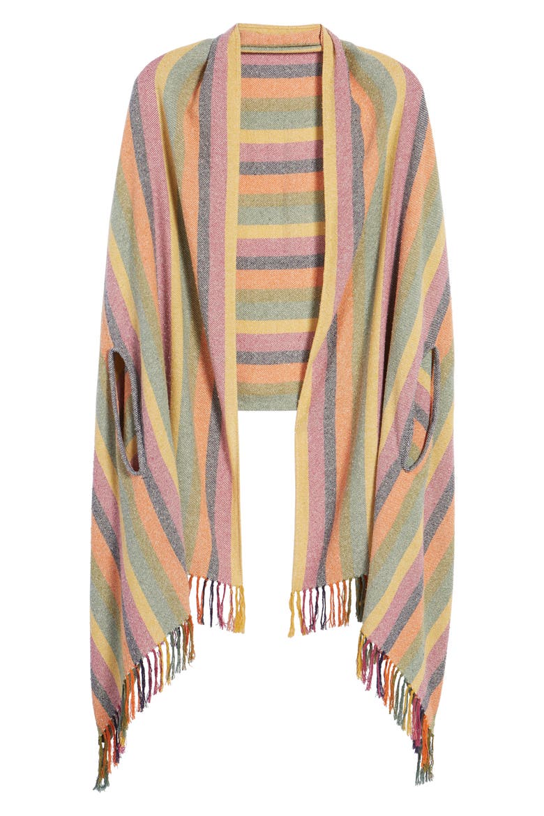 Rainbow Stripe Silk & Cotton Cape Scarf, Alternate, color, MULTI STRIPE