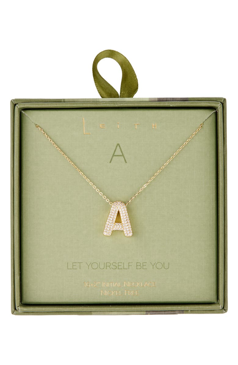 Leith Pavé Cubic Zirconia Initial Pendant Necklace, Main, color, A- Clear- Gold