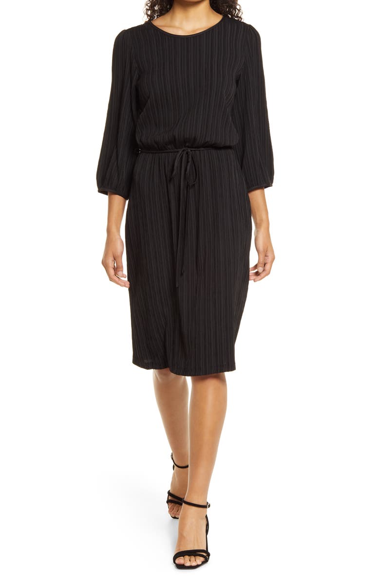 Connected Apparel Tie Waist Long Sleeve Dress, Main, color, 