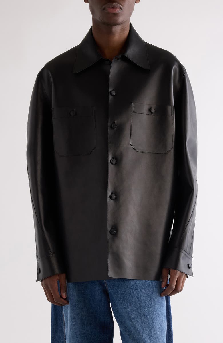 Givenchy Leather Overshirt, Main, color, Black