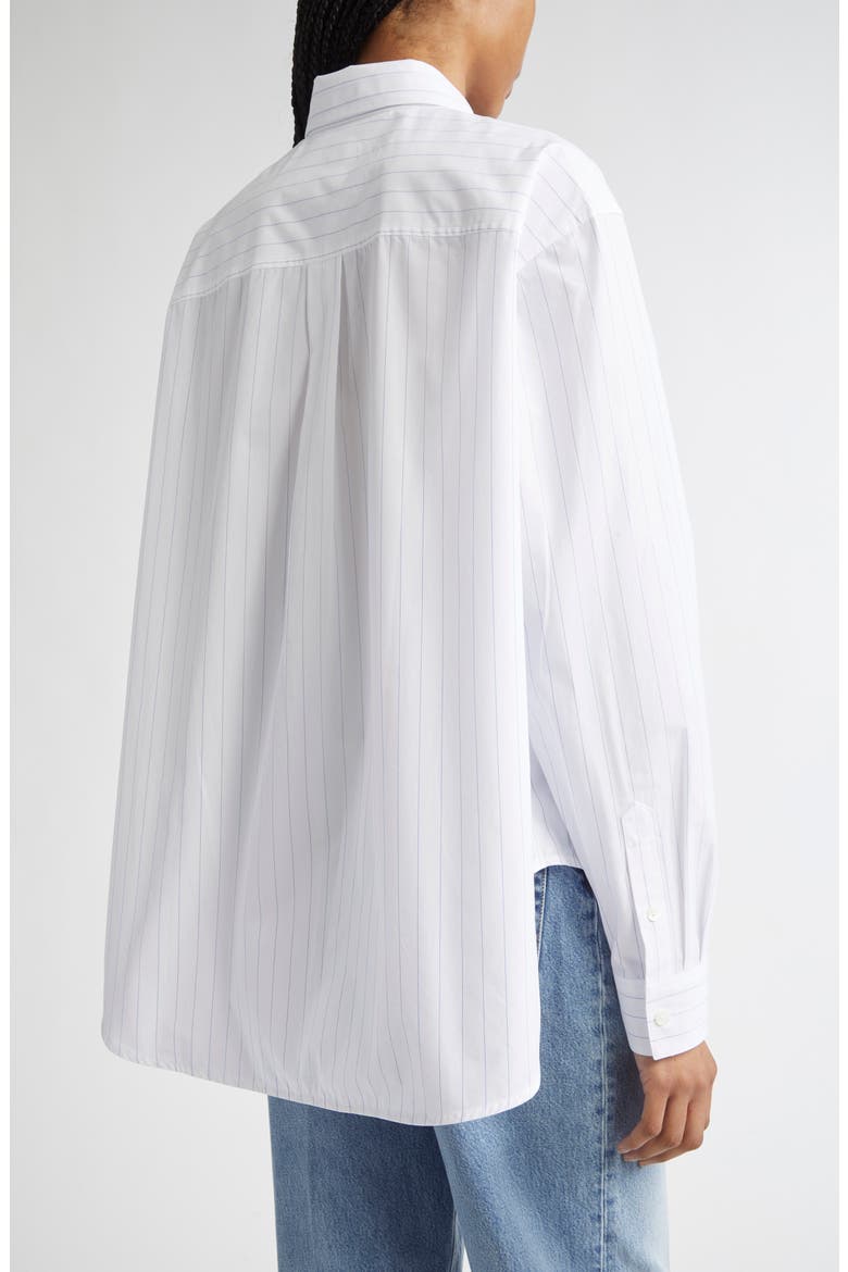 Monogram Stripe Organic Cotton Poplin Button-Up Shirt, Alternate, color, WHITE/ COBALT PINSTRIPE