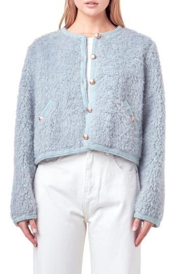 English Factory Bouclé Cardigan Jacket In Gray