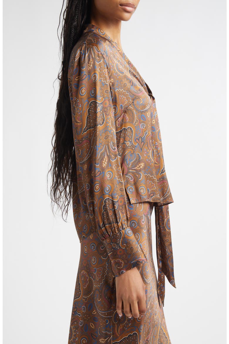 Francine Print Tie Neck Silk Blend Top, Alternate, color, WALNUT MULTI
